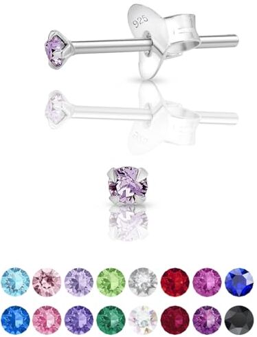 DTPsilver Orecchini Donna Viola Orecchini Piccoli Donna Argento 925 con Cristalli Swarovski Punto Luce 2 mm Orecchini Viola Donna Punto Luce Orecchini Donna Orecchini Donna Colorati