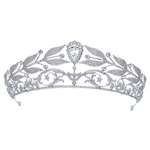 SEPBRIDALS Classico zircone cubico CZ nozze foglie da sposa grande diadema corona donne accessori per capelli gioielli
