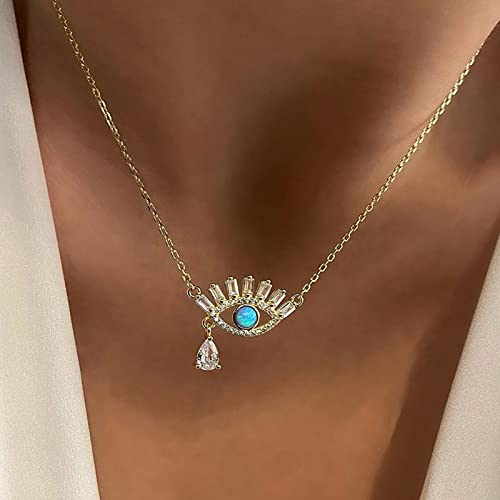 Atentuyi Collana Boho Evil Eye Collana D'oro Cz A Goccia Collana Di Cristallo Y Collana Di Cz Blu Piccola Collana Di Cristallo Collana Vintage Evil Eye Collana Di Turchese Gioielli Per Donne E Ragazze