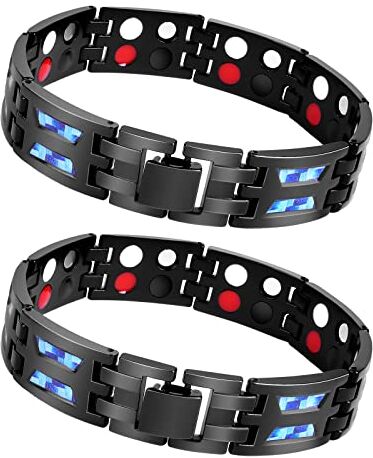 flintronic Bracciale Magnetico da Uomo, 2Pezzi Bracciale Magnetico a Doppia Fila 4 Elementi, Acciaio al Titanio Bracciale Anallergico con Strumento di Rimozione del Cinturino Confezione Regalo