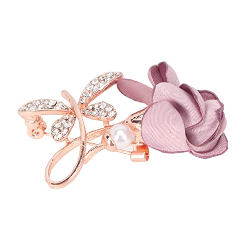 Cyrank Spilla Floreale, Ramo in Lega Spilla a Fiore Rosa con Perla Elegante Spilla in Cristallo con Strass Spilla Decorativa Per Indumenti Gioielli Per Donne E Feste