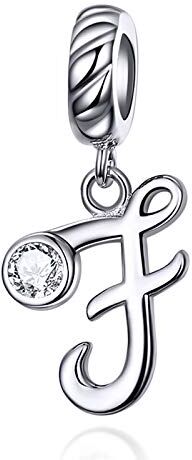 LaMenars Ciondolo con Lettera Dell'alfabeto in Argento Sterling 925 Charm Bead con A alla Z Pendente con Zirconia Cubica Compatibile con Pandora e Europei Bracciale Collane da Donna (Letter F)