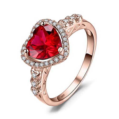 JewelryPalace 2.7ct Cuore dell'Oceano Halo Anello, Classico Creato Rubino Rosso Anelli Donna Argento 925, Anniversario Fidanzamento Promessa Anello Donna, Anello Rosso Oro Rosa Set Gioielli Donna 13