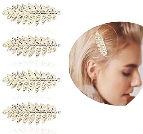 PMELCXD 4P Foglia Design Decorazioni per Capelli Clip Pin La foglia d'oro contiene perle, la foglia d'oro contiene diamanti, spille per accessori per capelli, adatte per gioielli multi-scena per mogli e amici