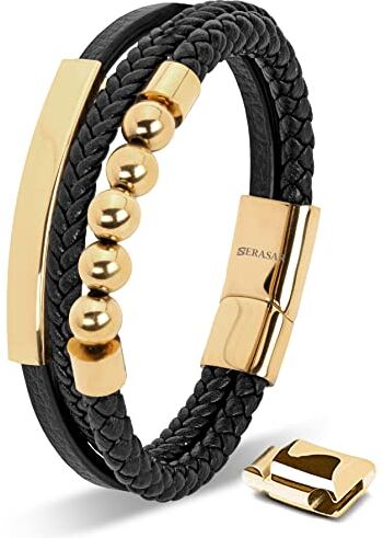 SERASAR Bracciale in Pelle Per Uomo 20cm Bracciale in Pelle Da Uomo in Oro Bracciale in Pelle Gioiello da Uomo Bracciale in Pelle Bracciale intrecciato in Pelle Bracciale Avvolgente Catena in Pelle