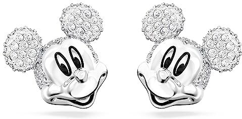 Swarovski Disney 100 Orecchini a Lobo Mickey Mouse, con Cristalli , Placcatura in Tonalità Rodio, Bianco