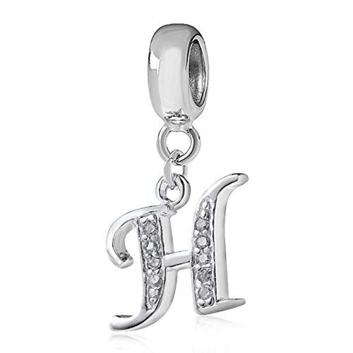YiRong Jewelry Charm in argento Sterling 925 con ciondolo a forma di lettera dell'alfabeto, utilizzabile come iniziale o per formare parole, compatibile con bracciali Pandora H