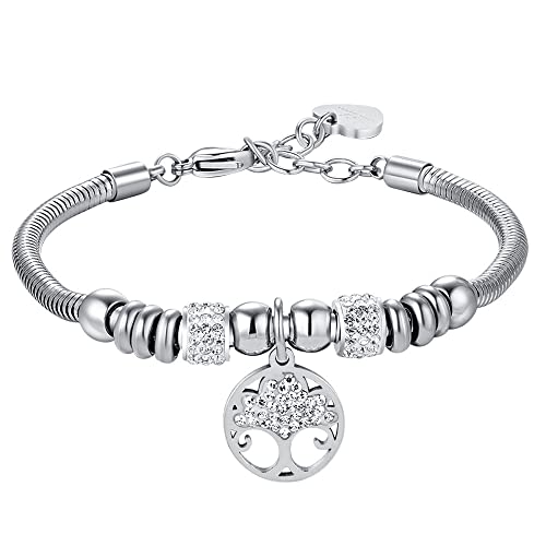 Brosway Bracciale  Acciaio Anallergico Pendente Albero Della Vita Cristalli Bianchi