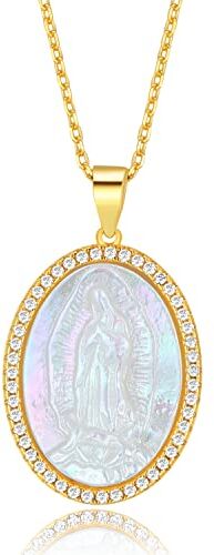 Creative Collana da Donna Vergine Maria Miracolosa Ciondolo in Madreperla Gioielli in Argento 925 con Cristalli Religiosi Cattolici Idee Regalo Donna Originale per Lei Mamma Moglie