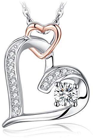 JewelryPalace Collana Donna Cuore Argento 925 con Cubica Zirconia, Collana a Due Cuori Intrecciati con Catena d'Argento 45cm, Ciondolo Cuore Dorato Collana Pietre Dure e Gioielli Donna Argento