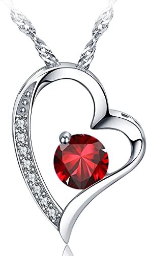 Emma Manor EM Collana Birthstone 14k White Gold Plated 1.1 carati Cubic Zirconia Forever Love Heart Collana con ciondolo per le donne (Oro bianco--01--gennaio)