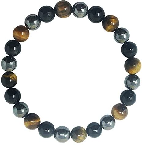 cotigo Bracciale in pietra naturale – Bracciale in filo elastico con perle di pietra naturale – varie pietre semi-preziose per donna, uomo yoga regalo (Occhio di tigre Ematite Onice nera 8 mm)