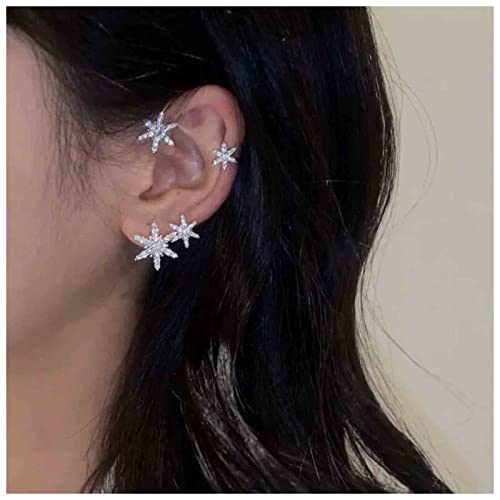 Allereya Vintage Cz Girasole Ear Cuff Orecchini Zircone Fiore Ear Climber Crawler Orecchini Argento Fiore Polsini Orecchini Avvolgenti No Piercing Clip su Orecchini Gioielli per Ragazze (Sinistra)