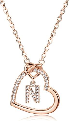 LIHELEI Collana Donna Argento, S925 Argento 26 Lettera Maiuscola Con Zirconi Collana Moglie Mamma Fidanzata Compleanno Natale Anniversario Festa Della Mamma Gioielli Donna Regalo N(Oro rosa)