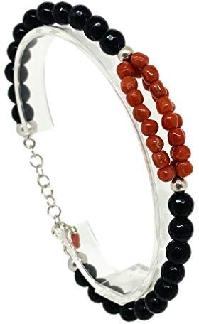 sicilia bedda Bracciale di Corallo Rosso del Mediterraneo e Onice Nero Opaco Chiusura in Argento Prodotto realizzato a Mano