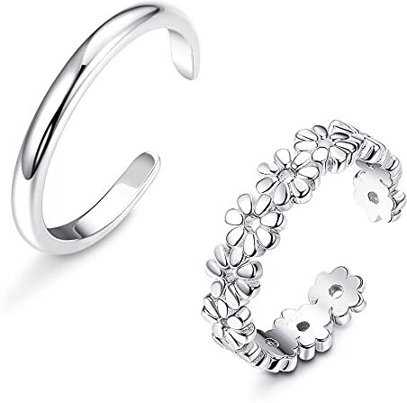 CASSIECA 2 Pezzi Open Toe Ring Anello in Argento Sterling 925 per Donne Ragazze Regolabile Anelli Aperti Toe Ring Anello CZ Cuore Fiore Semplice Anello Piede Gioielli Regali