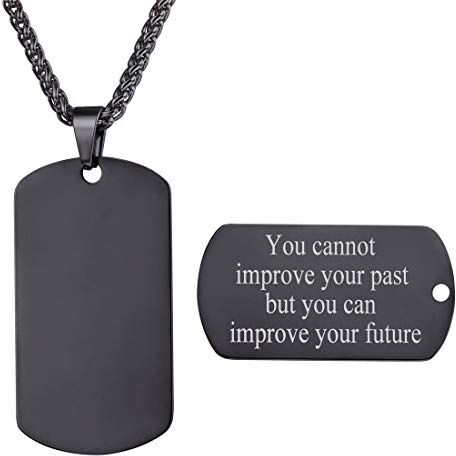 U7 Dog Tag Collana Personalizzata Ciondolo, Nero Collana Uomo Acciaio Inossidabile, Catena Regolabile Gioiello alla Moda Hip Hop, Idee Regalo con Confezione