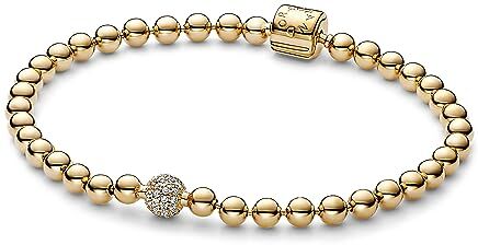 PANDORA Beads & Pavé Bracelet 568342C01-19, 19 cm, Oro giallo, Zirconia cubica