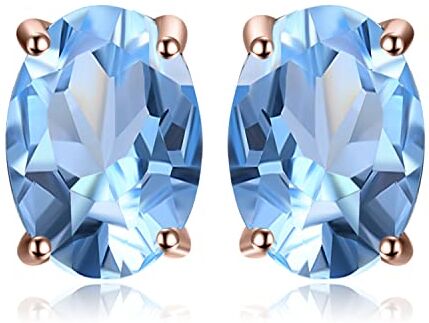 JewelryPalace 1.9ct Orecchini a Bottone Donna Argento 925 con Naturale Topazio Azzurro, Piercing Orecchini a Lobo Donna con Pietre a Taglio Ovale, Orecchini Azzurri in Oro Rosa Set Gioielli Donna