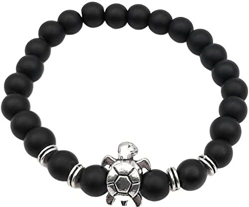 Generico Bracciale Tartaruga Marina da Uomo Donna con Catena di Perline Nero