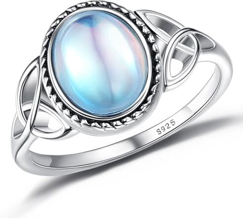 ADRAMATA Argento Sterling 925 Anello per Donna Creare Pietra di Luna Anello Pietra Preziosa Anello d'Umore Stile Solitario Anello Ovale in Pietra di Luna Anello in Argento per Donna (22)