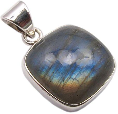 SilverStarJewel Ciondolo in labradorite quadrato in argento sterling massiccio 2,5 cm Made in India