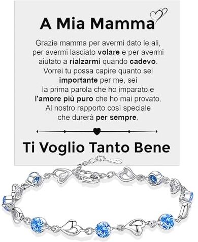 Bramart Bracciale Donna Argento Sterling 925 Zirconi Blu Compleanno Idee Regali per lei, Bracciali Tennis oro Idea Regalo Natale Festa della Mamma Cofanetto con DEDICA incluso (Mamma)