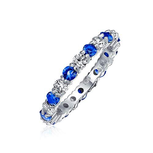 Bling Jewelry Cubic Zirconia Blue White Alternating Stackable Cz Eternity Ring Simulated Sapphire Sterling Silver Mese Di Febbraio