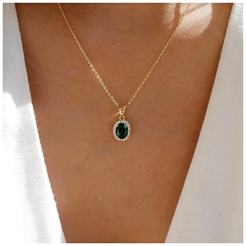 Dervivea Vintage Halo Smeraldo Collana Choker Collana Di Cristallo Verde Ovale Smeraldo Collana Ciondolo Minimalista Oro Smeraldo Catena Collana Gioielli Per Le Donne E Le Ragazze