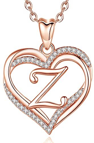 INFUSEU Z Collana con Ciondolo Lettera A-Z Alfabeto Capitale Gioielli Doppio Cuore Iniziali Collane Oro Rosa Cubic Zirconia CZ per Donne Regali Romantici, Catena da 20 Pollici