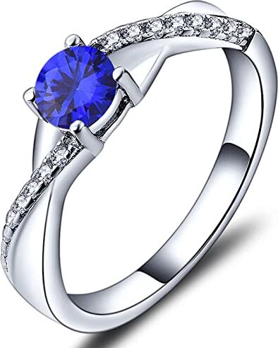 YL Anello di fidanzamento Argento 925 con Settembre Pietra Portafortuna Spinello Blu Anello solitario Criss Attraverso Infinito anello Nuziale per Donna Sposa(Taglia 22)