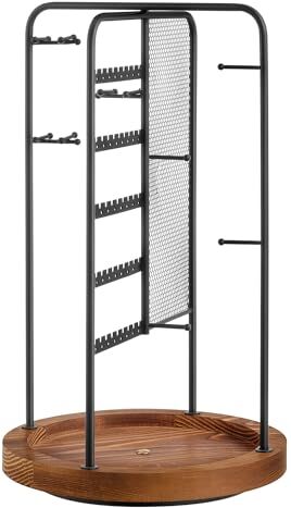 SONGMICS Espositore Portagioie Girevole, Porta Collane e Orecchini, 4 Sezioni, Supporto per Gioielli in Metallo, Porta Bracciali e Anelli, Idea Regalo, Nero