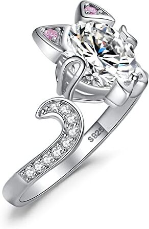 JewelryPalace 3ct Gatto Anelli Donna Regolabili Argento 925 con Cubic Zirconia Rosa, Anello Donna Fiocco con Cravatta a Farfalla, Fedina Zirconi a Taglio Rotondo Anelli Anniversario Set Gioielli Donna