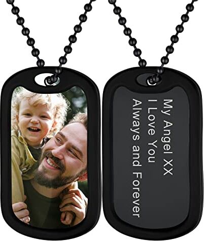 Supcare Collana con Foto Personalizzata, 05 Stile Militare Collana Donna Uomo Ciondolo Portafoto con Silicone, Nero Collana Personalizzata con Foto+ Incisione, Idee Regalo per Donna Uomo