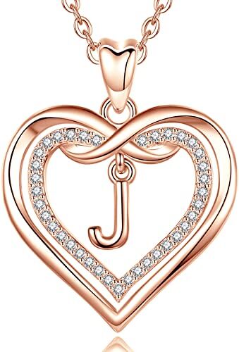 AEONSLOVE Collana con Iniziale J Collana Nome Personalizzabile Ciondolo Lettera Oro Rosa Regalo Compleanno Donna Fidanzata Amica Mamma