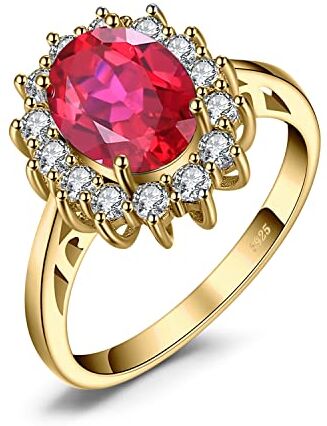 JewelryPalace Kate Middleton Anello Halo Donna Argento 925 con Creato Rubino Rosso, Principessa Diana William Anelli Dorati Donna con Pietra Ovale, Fedina Zirconi in Oro Set Gioielli Donna 16