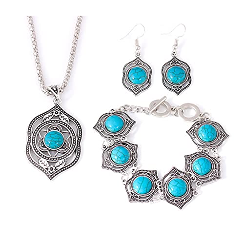 Yienate Set di gioielli da donna in argento turchese, collana con perle di loto, orecchini e bracciale da donna