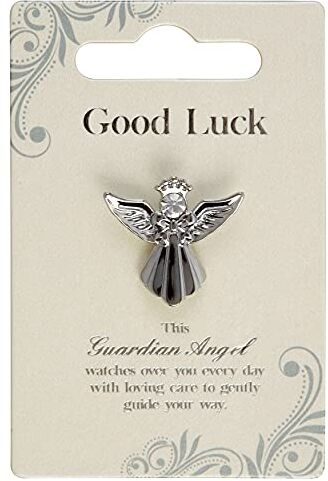 Guardian Angel Spilla a forma di angelo custode con scritta "Good Luck", idea regalo, colore: argento, taglia unica