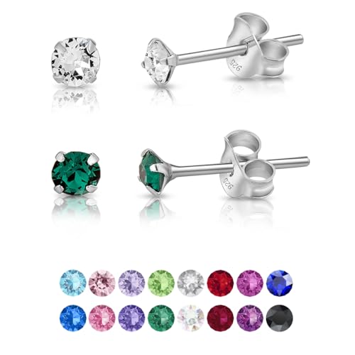 DTPsilver ® Set da 2 Paia Orecchini Punto Luce Argento 925 con Cristalli Swarovski® Elements Orecchini Lobo Donna Orecchini Piccoli con Brillantini 3 mm Colori: Diamante e Verde Smeraldo