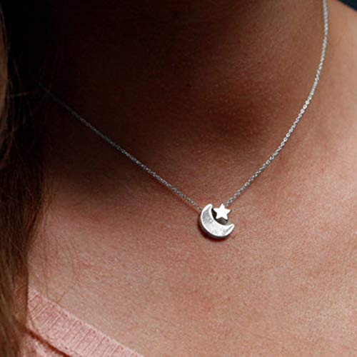 Yienate Collana girocollo con ciondolo a forma di stella e luna (argento)