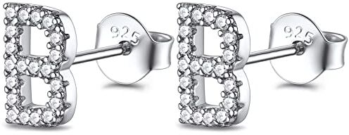 FOCALOOK Orecchini Donna Argento 925 con Lettera B Orecchini con Iniziali Argento Orecchini a Perno con Zirconi Stud con Confezione RegaloAccessori per Ragazza