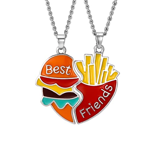TSLRSA 2 Pcs BFF collana collana amicizia carino hamburger e patatine ciondolo gioielli migliore amica ragazza collana ragazze compleanno regalo ciondolo catena regalo (rosso giallo)