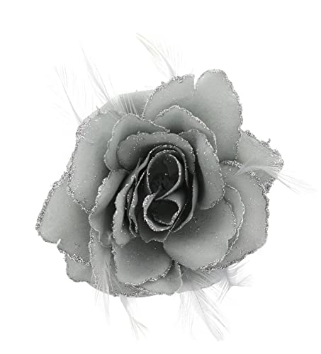 Topkids Accessories Fermaglio per capelli a forma di fiore di rosa, spilla di sicurezza, fermaglio per capelli con corpetto floreale e fascino, per donne e ragazze, per matrimoni (argento)