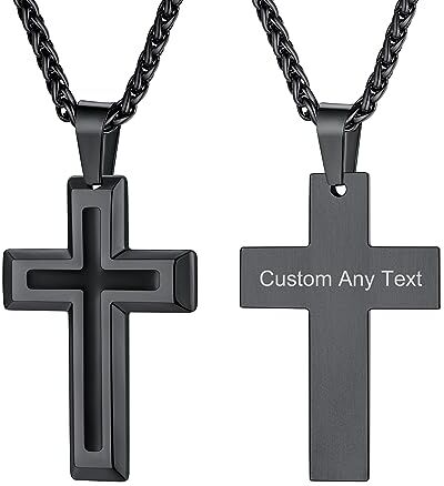 Supcare Collana Croce Uomo Personalizzato, Collana Uomo Acciaio Inossidabile, Crocifisso Collana Uomo Nera, Collana Cristiana Ragazzo Papà, Crocifisso Collana Croce Amuleto Talismano