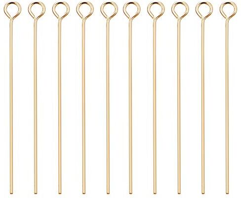 BENECREAT 100PCS Chiodini Occhiello Placcato 18K Oro Chiodini da Bigiotteria Chiodini Occhiello Eye Pin di Ottone per Monili Design Creazione di Gioielli Bracciali Collane Catene 45x0.7mm