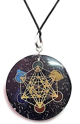 Generic Tormalina nera e Chakra Crystal Chips Metatron Cubo Merkaba Sacra Geometria Orgone Ciondolo Per Uomini E Donne, Cristallo