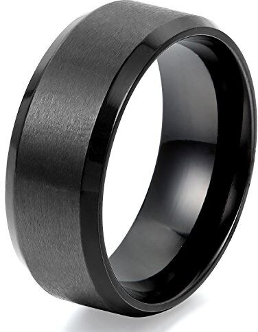 JewelryWe Anello Uomo Donna Unisex, 8mm Anello di Fidanzamento di Nozze Classic, Acciaio Inossidabile Colore Nero, Meccanico Stile Minimalista, Dimensione 32