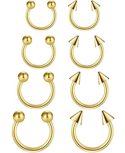 Funseedrr 8pcs Piercing Naso Septum Cerchio Acciaio Inossidabile 16G 6/8/10/12mm Ferro di Cavallo Anello Piercing Labbro Labret Trago Helix Cartilagine Orecchini