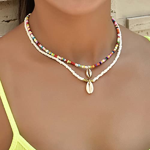 Carufin 2 Pz Boho Colorato Perline Collane Arcobaleno Shell Collana Gioielli per le Donne e le Ragazze