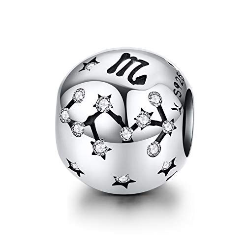 La Menars Ciondolo Segno Zodiacale Originale Charm in argento Sterling 925 Compatibile con Braccialettie Collane Pandora Chamilia e Europei (Scorpione: 10.24-11.22)